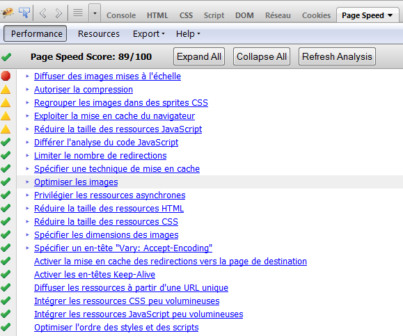Suggestions Extension Page Speed FireBug de FireFox