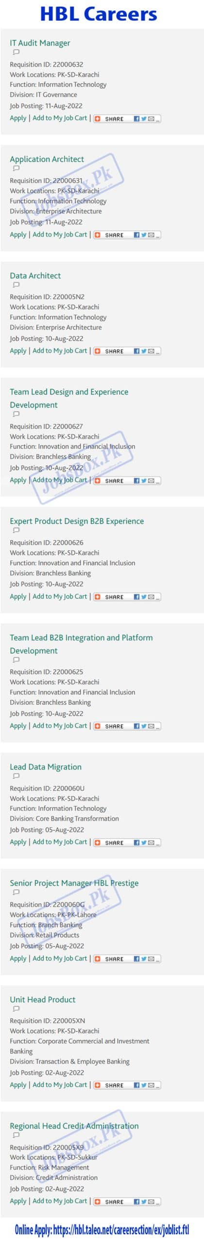 HBL jobs 2022 – Habib Bank Limited jobs 2022 Online Apply
