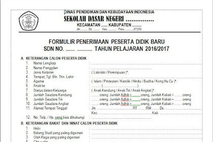 Contoh Formulir Penerimaan Siswa Baru Tahun Ajar 2016/2017