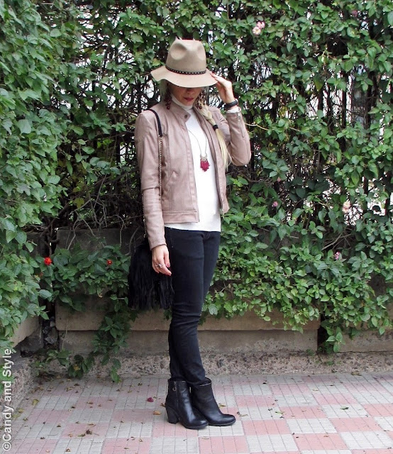 FeltFedora+TurtleneckSweater+BlackJeans+AnkleBoots+FringedBag+LongBraid+BurgundyLips - Lilli Candy and Style Fashion Blog