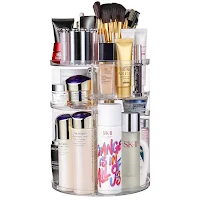 INOVERA (LABEL) Cosmetic Makeup Storage Holder Organizer Adjustable 360 Rotation Box Display Cases for Vanity Countertop, 23L x 23B x 30H cm (Transparent)