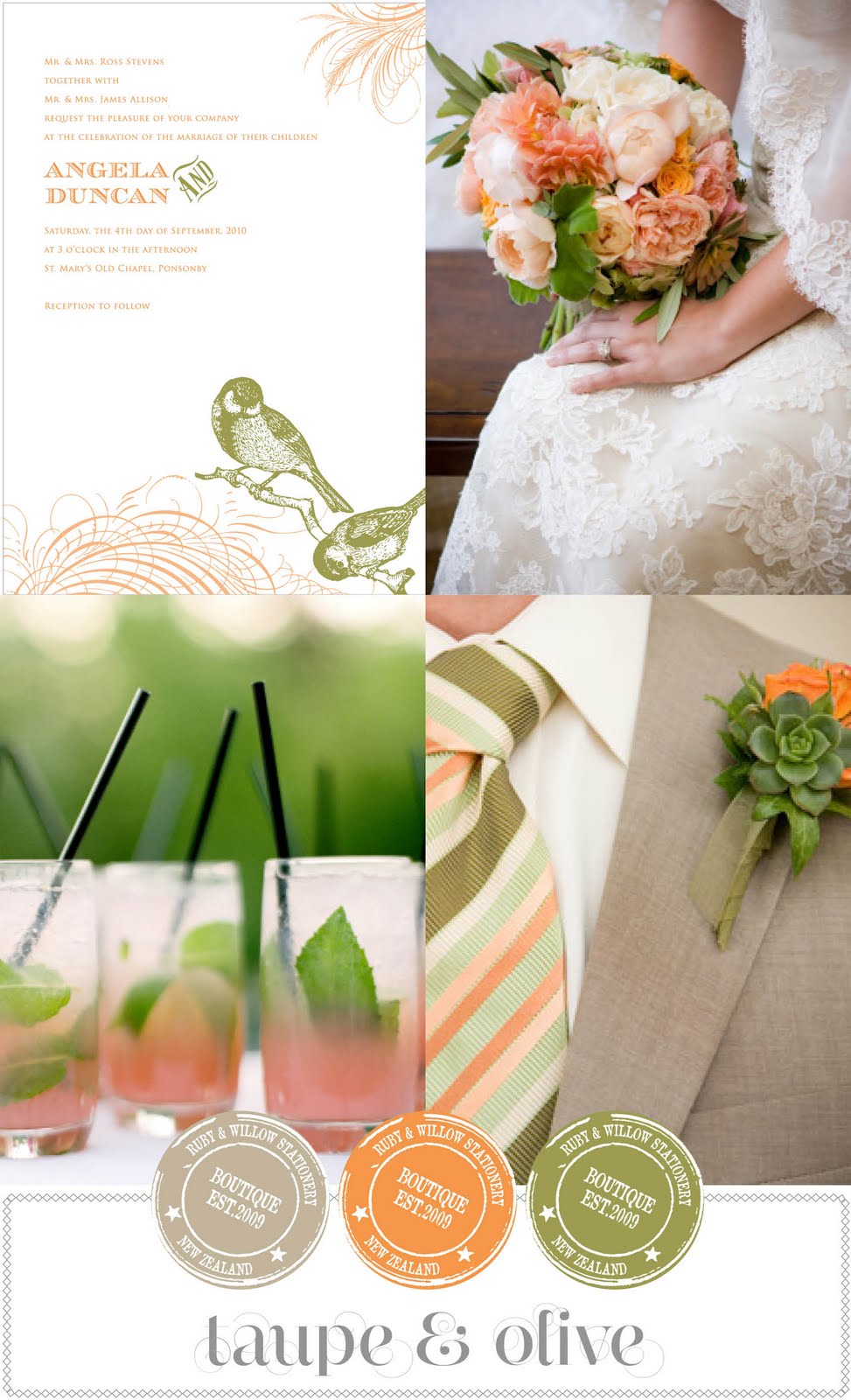 green and coral wedding theme