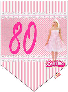 Barbie la Película: Banderines Rosa con Lunares Blancos para Descargar Gratis. Con Números. Barbie the Movie: Pink with Polka Dots Bunting for Free Download. With Numbers.