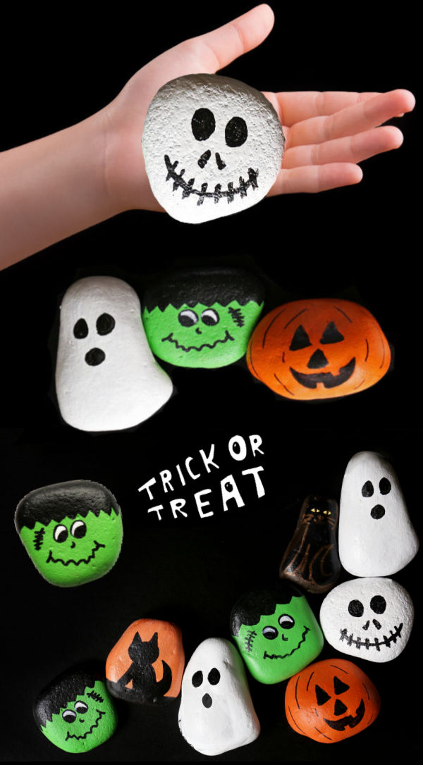 Spooky stones Halloween craft for kids using painted rocks #halloweencrafts #halloweenrocks #paintedrocks #growingajeweledrose #activitiesforkids