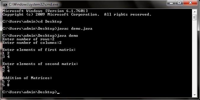 Java Program for Addition of two Matrices