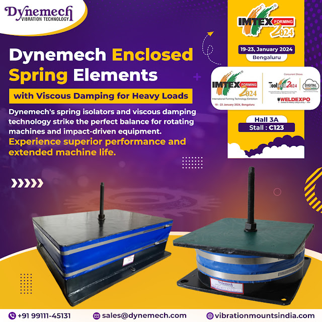 "Dynemech Enclosed Spring Elements with Viscous Damping – Precision vibration isolation for heavy loads. Contact us for customized solutions."