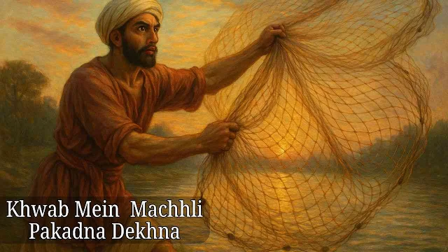 Ek aadmi khwab mein jaal se machhli pakad raha hai.