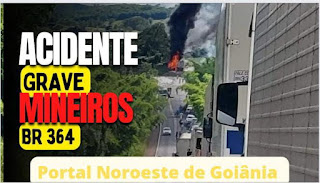 Na manhã deste domingo, dia 18, guarnições do 16º Batalhão Bombeiro Militar foram acionadas para atender um grave acidente entre veículos de grande porte na BR-364, zona rural de Mineiros.