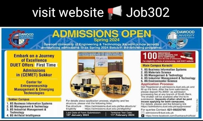 PIDK 1772-0/23 DAWOOD UNIVERSITY ADMISSIONS OPEN Spring 2024