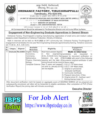 Ordnance Factory Thiruchirapalli Recruitment 2022