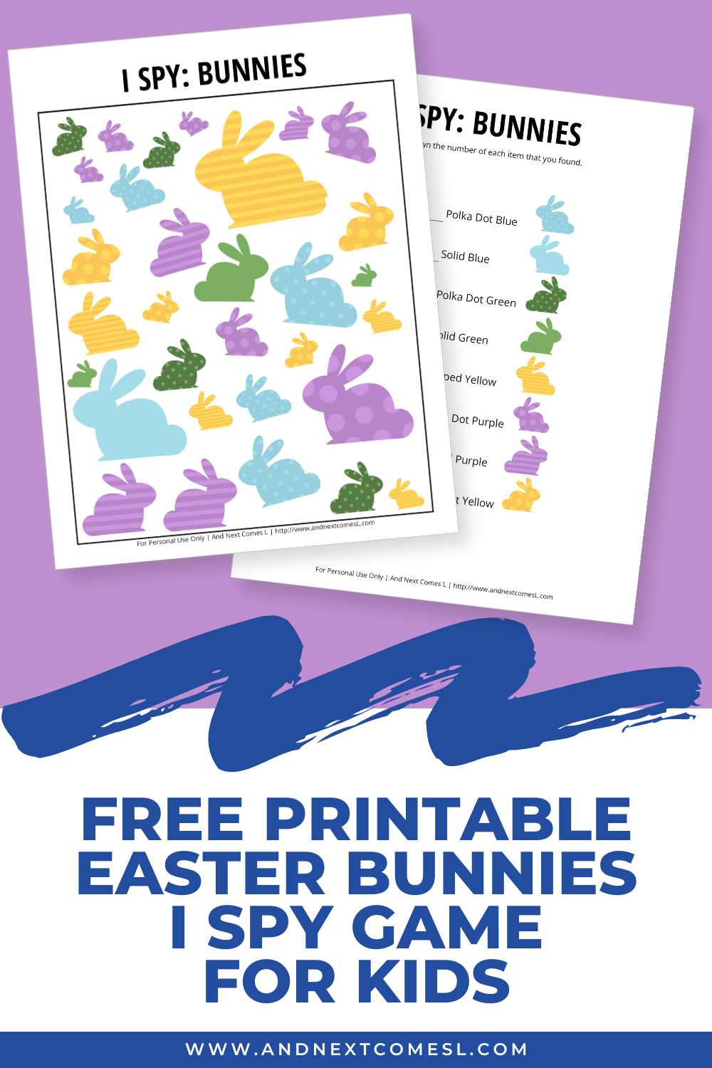 Free printable Easter bunny themed I spy game for kids