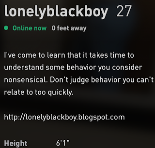 Lonely Black Boy Grindr profile message