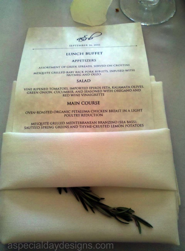 Rosemary and menu in napkin at each place