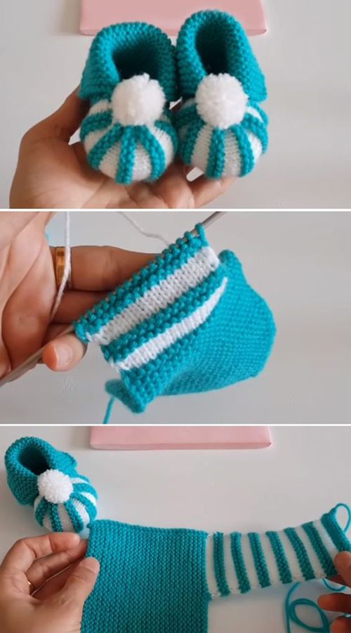 Easy To Make Baby Booties with Pom Pom - Tutorial