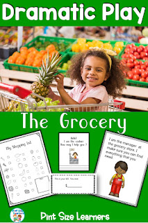 Authentic reading and writing are a part of this dramatic play set. Children have a meaningful purpose to use print. Children should be encouraged to use the vocabulary of the theme as they interact with the props and each other.  This packet includes forms and printables for The Grocery Store at the dramatic play center.