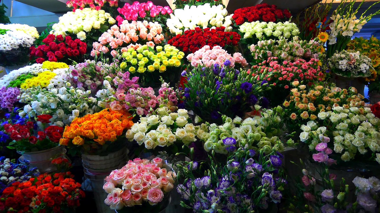 Flowers for sale in underground shop by metro