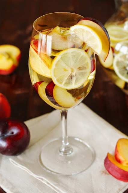 White Sangria with Nectarines, Plums, & Lemons