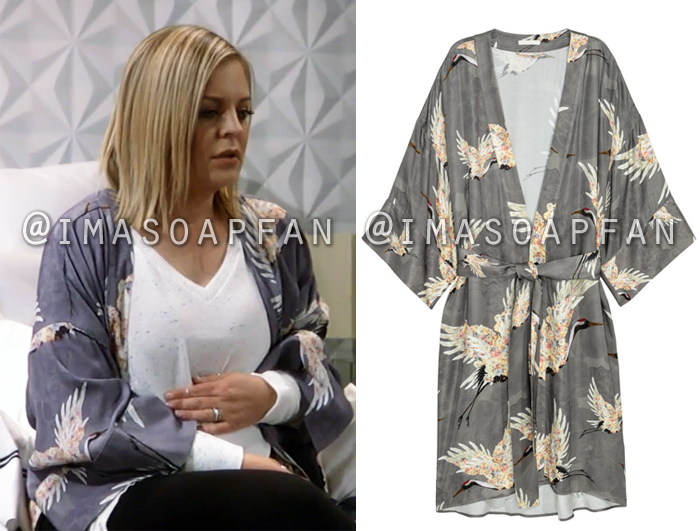 Maxie Jones, Kirsten Storms, Grey Egret Print Kimono, H&M, General Hospital, GH