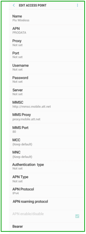 APN Settings for Pix Wireless