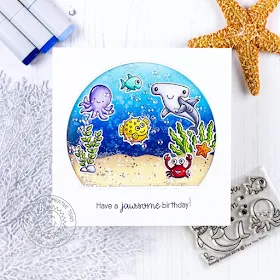 Sunny Studio Stamps: Stitched Semi-Circle Dies Sea You Soon Best Fishes Birthday Card by Rachel Alvarado