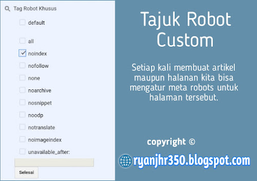 Menggunakan meta robots secara manual pada halaman posting blogger, blog kak ryan