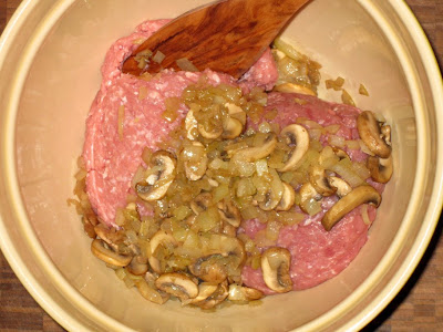Combine ground meat and mushroom mixture