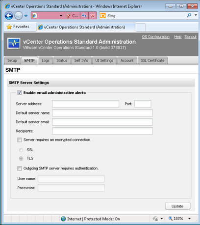 vCenter Operations - SMTP tab