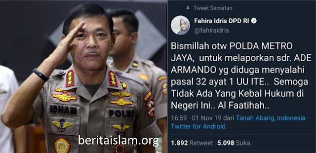 Fahira Idris Polisikan Ade Armando, Ujian Pertama Untuk Kapolri Baru Komjen Idham Aziz