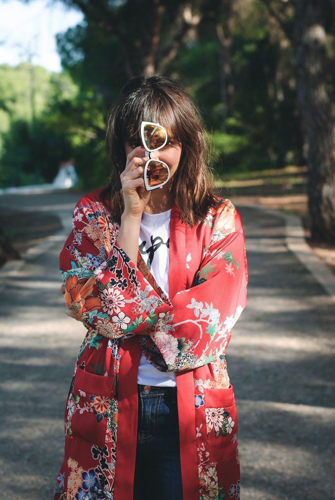 Red flowered Kimono Bershka