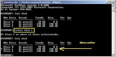 Select disk con DiskPart