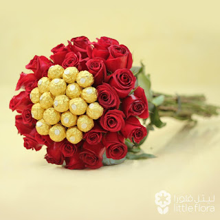 Red Roses bouquet with ferrero rocher chocolates - Littleflora