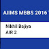 Aiims and Neet topper interview air 2 and air3 Nikhil Bajiya