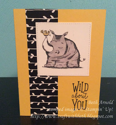 Craft with Beth: Stampin' Up! Animal Outing stamp set Stampin' Blends alcohol markers rhino Designer Series Paper Stitched Shapes Framelits Dies