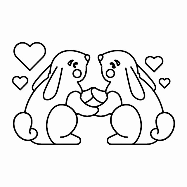 Desenho de amor casal de coelhos