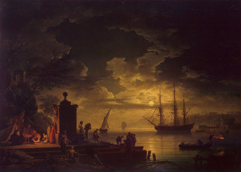 Moonlit Scene in the Environs of Citta Nuova in Illyria by Claude Joseph Vernet - Landscape Paintings from Hermitage Museum