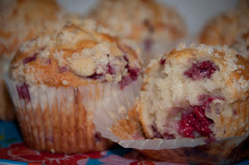 Warm raspberry muffins
