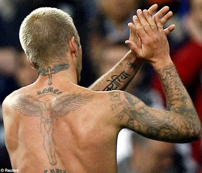david beckham tattoos. Beckhams Angel back Tattoo