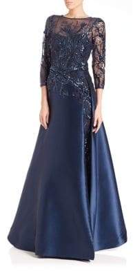 Teri Jon by Rickie Freeman Bead Top Satin Gown