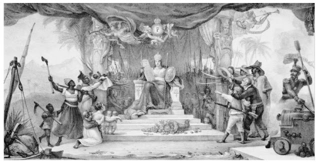 Pano de boca para a noite de gala no teatro da corte por ocasião do coroamento de D. Pedro I. Jean-Baptiste Debret, 1822, litografia.
