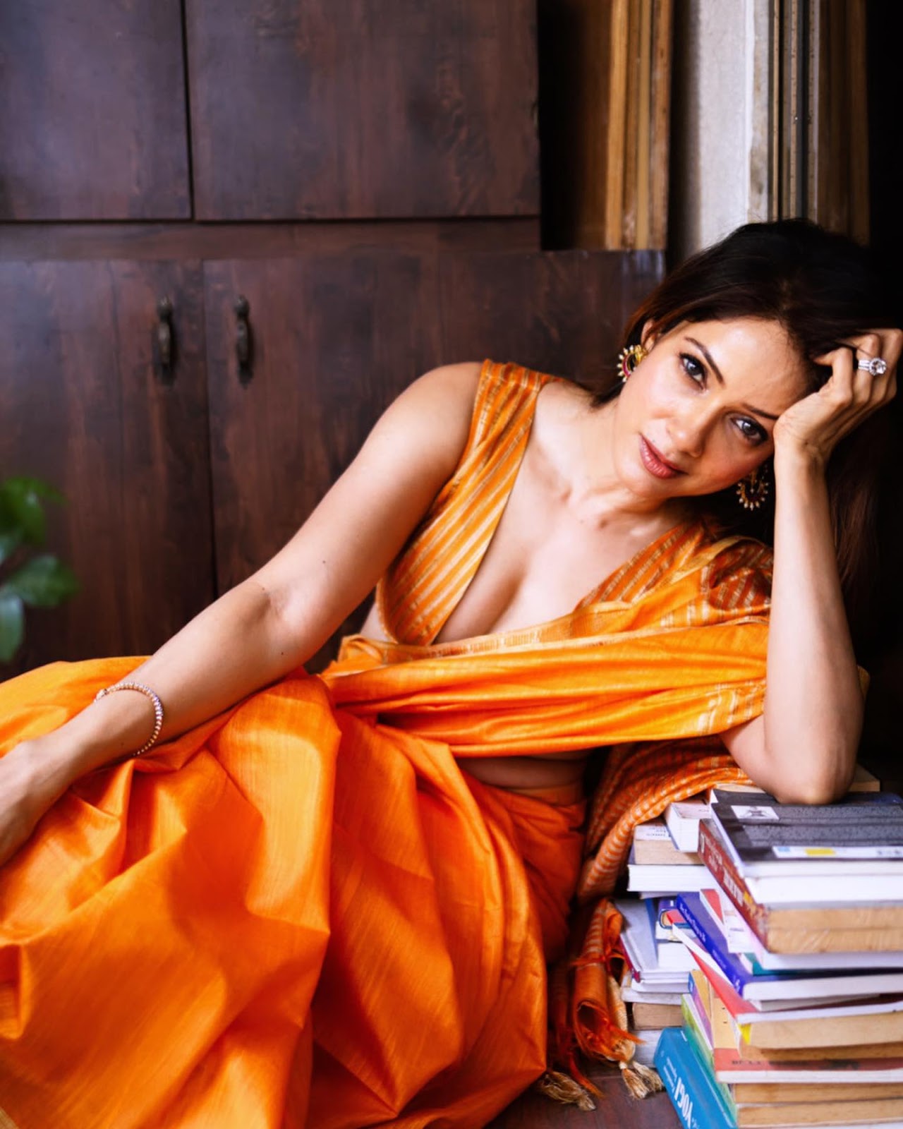 Vidya Malavade orange saree cleavage actress