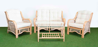 Mesa sofa y sillones rattan blanco decape