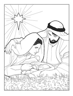 Mother Mary and his father are Happy by seeing baby Jesus Christian religious coloring page picture