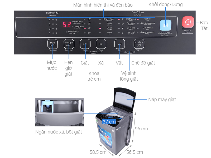 Máy giặt Casper 9.5 kg WT-95N68BGA