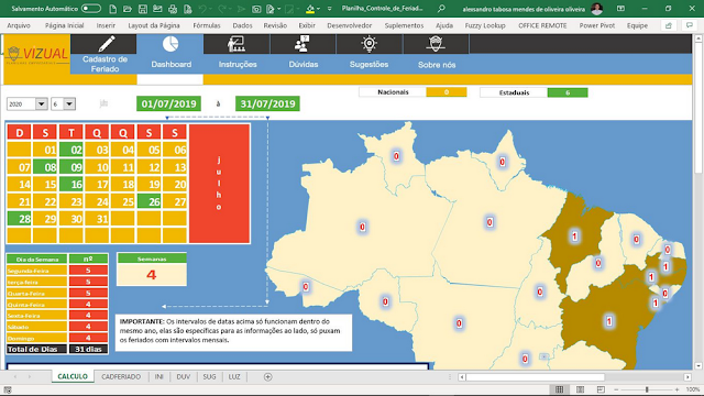 Planilha de Controle de Feriados (Brasil) em Excel