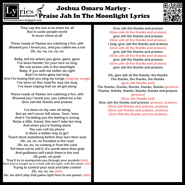 Joshua Omaru Marley - Praise Jah In The Moonlight Lyrics | lyricsassistance.blogspot.com