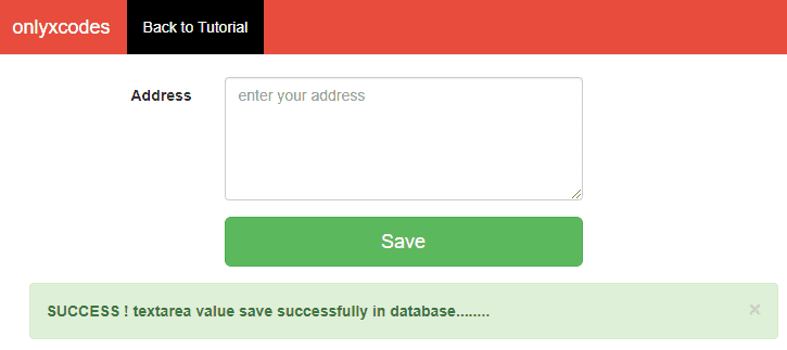 we inserted a textarea value into the database, and the code afterward showed a successful message