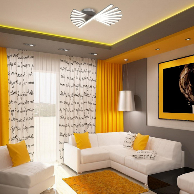 contemporary grey and yellow living room