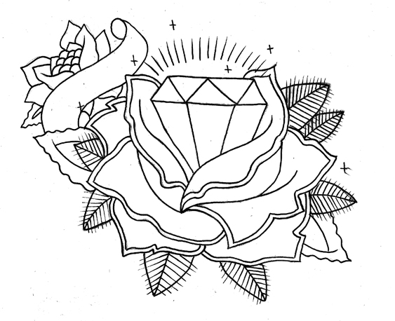 Diamond And Rose Tattoo By