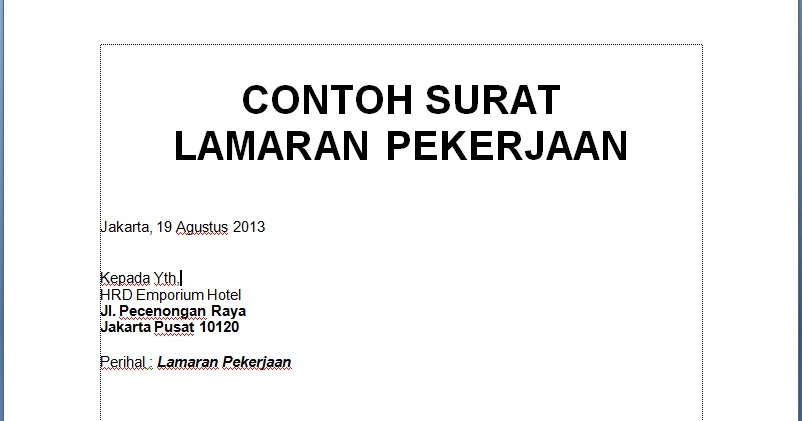 Doc] CONTOH SURAT LAMARAN PEKERJAAN / LAMARAN KERJA ~ HOBBY & SI 