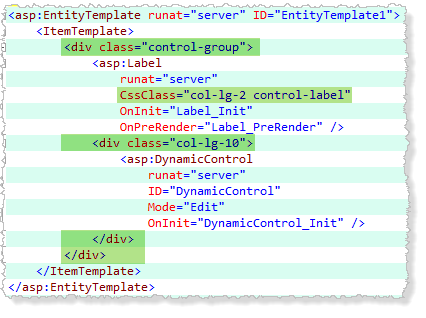 Edit Entity Template mark-up Bootstrappified